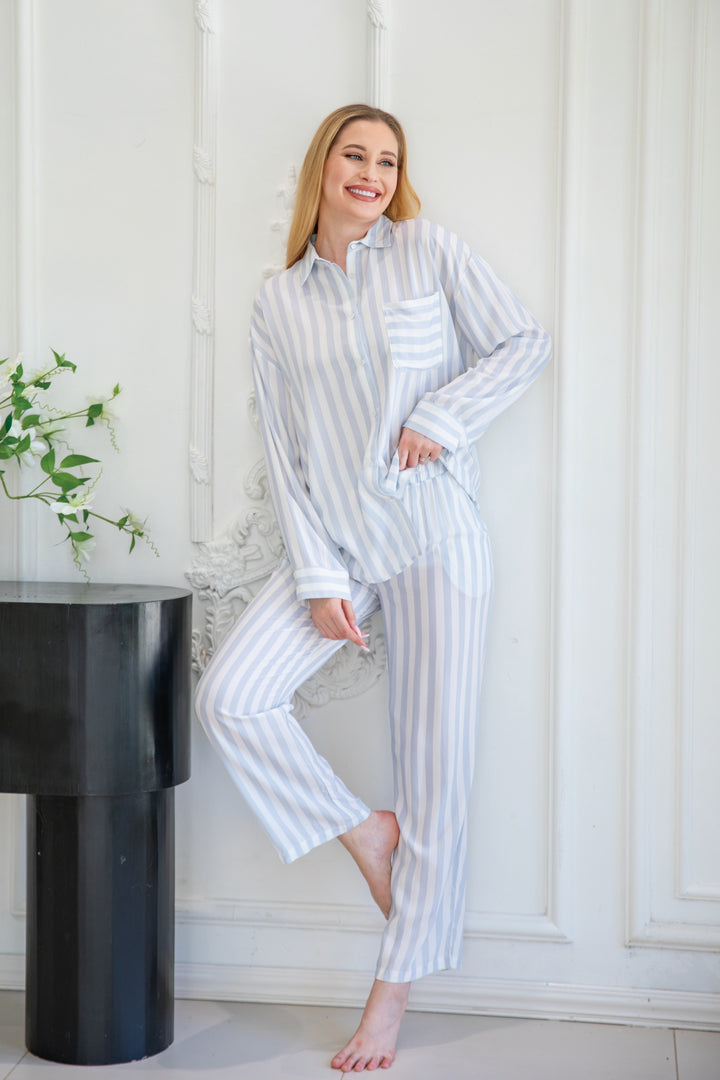 Classic Striped Comfort Blue & White Pajama Set