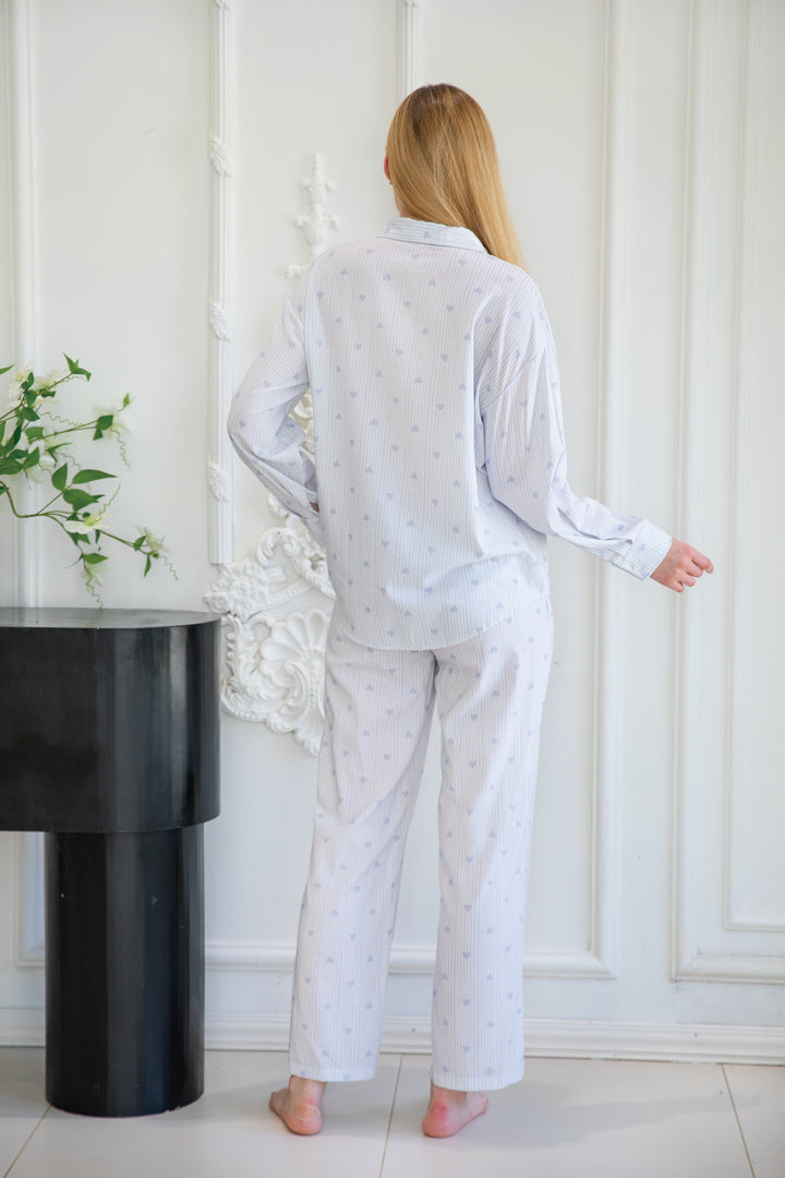 cotton modal pajamas set with little heart and stripe print