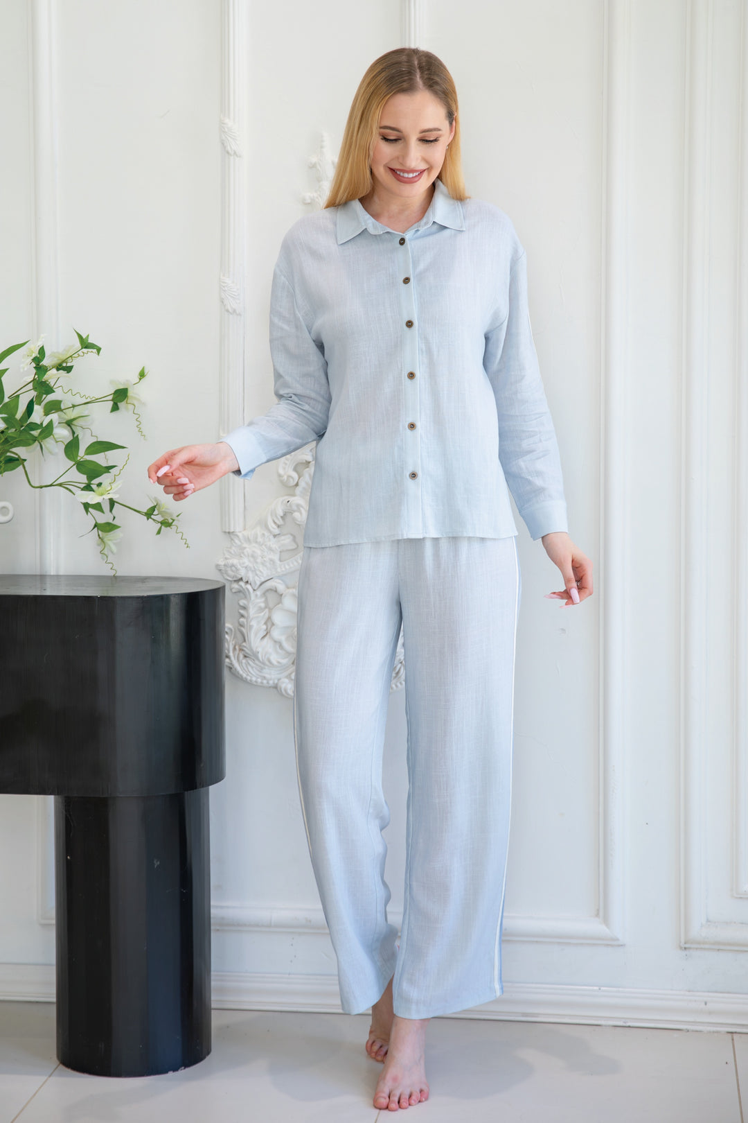 Classic Comfort: Elegant Light Blue Pajama Set