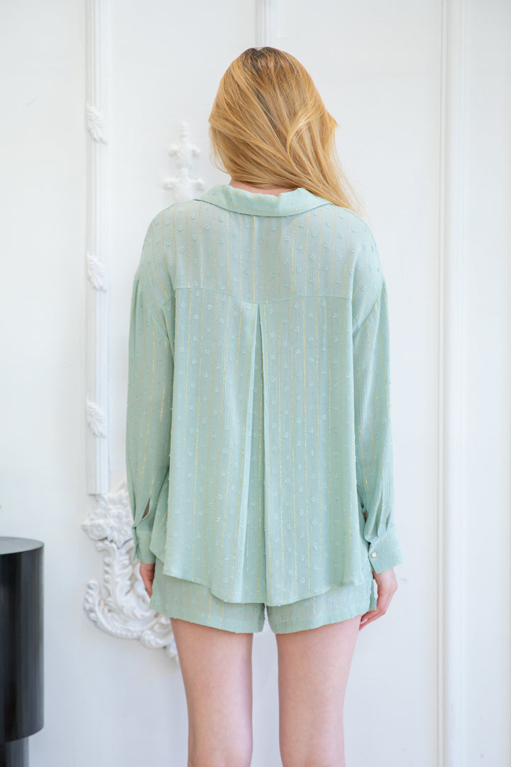 Fresh Look Comfort PJs - Light Green Long Sleeve Shirt and Shorts Sleep Set